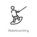 outline wakeboarding vector icon. isolated black simple line element illustration from free time concept. editable vector stroke