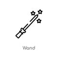 outline wand vector icon. isolated black simple line element illustration from magic concept. editable vector stroke wand icon on Royalty Free Stock Photo