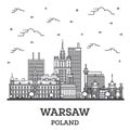 Outline Warsaw Poland City Skyline with Modern Buildings Isolated on White