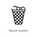 outline waste basket vector icon. isolated black simple line element illustration from furniture and household concept. editable