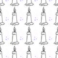 Outline wax candle seamless pattern. Burning wax light in church vector illustration. Religion and fait