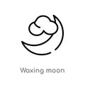 outline waxing moon vector icon. isolated black simple line element illustration from weather concept. editable vector stroke Royalty Free Stock Photo