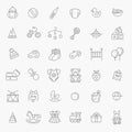 Outline web icon set. Baby toys, feeding and care Royalty Free Stock Photo