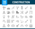 Outline web icons set. Construction and home repair tools, building. Work safety. Vector stock illustration. Royalty Free Stock Photo