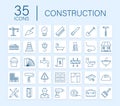 Outline web icons set. Construction and home repair tools, building. Work safety. Vector stock illustration. Royalty Free Stock Photo