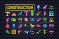 Outline web neon icons set. Construction and home repair tools, building. Work safety. Vector stock illustration. Royalty Free Stock Photo