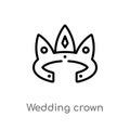 outline wedding crown vector icon. isolated black simple line element illustration from birthday party and wedding concept.