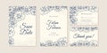Outline wedding invitation card set traditional retro rustic vintage modern abstract doodle hand drawn floral and beauty flower Royalty Free Stock Photo