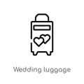 outline wedding luggage vector icon. isolated black simple line element illustration from birthday party and wedding concept.