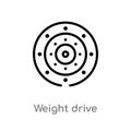outline weight drive vector icon. isolated black simple line element illustration from gym and fitness concept. editable vector