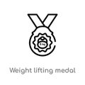 outline weight lifting medal vector icon. isolated black simple line element illustration from sports concept. editable vector