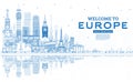 Outline Welcome to Europe Skyline with Blue Buildings