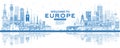 Outline Welcome to Europe Skyline with Blue Buildings