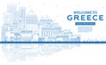 Outline Welcome to Greece City Skyline with Blue Buildings and Reflections