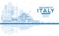 Outline Welcome to Italy City Skyline with Blue Buildings and Reflections Royalty Free Stock Photo