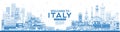 Outline Welcome to Italy Skyline with Blue Buildings Royalty Free Stock Photo