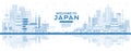 Outline Welcome to Japan Skyline with Blue Buildings