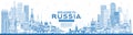 Outline Welcome to Russia Skyline with Blue Buildings