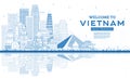 Outline Welcome to Vietnam Skyline with Blue Buildings and Reflections