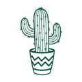 Outline Western Carnegiea. Green Saguaro. Vector illustration