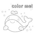 Outline whale. Coloring page. Black and white whale cartoon character. Vector illustration isolated on white background. marine Royalty Free Stock Photo