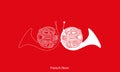 Outline white french horn ensemble on a red background