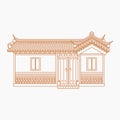 Outline Wide Traditional Korean Hanok Vector Illustration