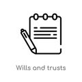 outline wills and trusts vector icon. isolated black simple line element illustration from law and justice concept. editable Royalty Free Stock Photo