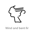 outline wind and bent fir vector icon. isolated black simple line element illustration from meteorology concept. editable vector Royalty Free Stock Photo