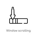 outline window scrolling left vector icon. isolated black simple line element illustration from education concept. editable vector