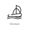 outline windsail vector icon. isolated black simple line element illustration from nautical concept. editable vector stroke Royalty Free Stock Photo
