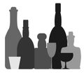 Outline wine bottles and glasses in simple flat design Royalty Free Stock Photo