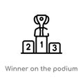 outline winner on the podium vector icon. isolated black simple line element illustration from productivity concept. editable Royalty Free Stock Photo