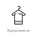 outline wiping towel on a hanger vector icon. isolated black simple line element illustration from cleaning concept. editable