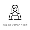 outline wiping woman head vector icon. isolated black simple line element illustration from cleaning concept. editable vector