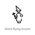 outline witch flying broom vector icon. isolated black simple line element illustration from people concept. editable vector Royalty Free Stock Photo