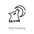 outline wolf howling vector icon. isolated black simple line element illustration from general concept. editable vector stroke