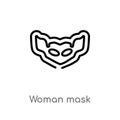 outline woman mask vector icon. isolated black simple line element illustration from party concept. editable vector stroke woman Royalty Free Stock Photo