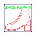 Outline of a woman`s boot. Logo of a shoe repair shop, workshop shoemaker. Design element for signboard, banner, flyer, poster.