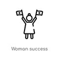 outline woman success vector icon. isolated black simple line element illustration from seo and web concept. editable vector Royalty Free Stock Photo