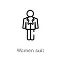 outline women suit vector icon. isolated black simple line element illustration from people concept. editable vector stroke women