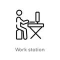outline work station vector icon. isolated black simple line element illustration from computer concept. editable vector stroke
