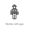 outline worker with gas mask vector icon. isolated black simple line element illustration from people concept. editable vector