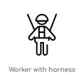 outline worker with harness vector icon. isolated black simple line element illustration from people concept. editable vector