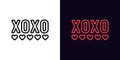 Outline XOXO icon, with editable stroke. XOXO text with hearts, love pictogram. Hugs and kisses slogan