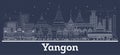 Outline Yangon Myanmar City Skyline with White Buildings