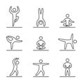 Outline yoga icons set
