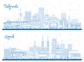Outline Zagreb Croatia and Belgrade Serbia City Skyline Set with Blue Buildings. Cityscape with Landmarks