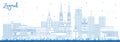 Outline Zagreb Croatia City Skyline with Blue Buildings. Vector Illustration. Zagreb Cityscape with Landmarks