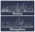 Outline Zhengzhou and Nanjing China City Skyline Set